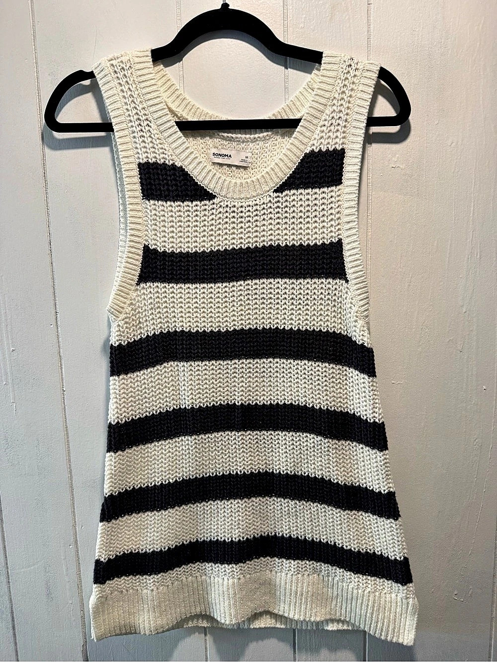 SONOMA Striped Sweater Vest in White & Black Size Medium